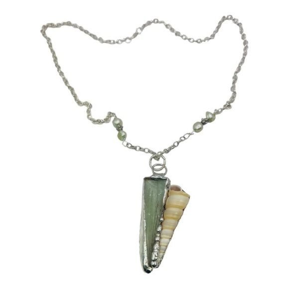 Sea Glass & Conch Pendant w/ Artisan Silver Blend Metalwork & Freshwater Pearls - Picture 11 of 13